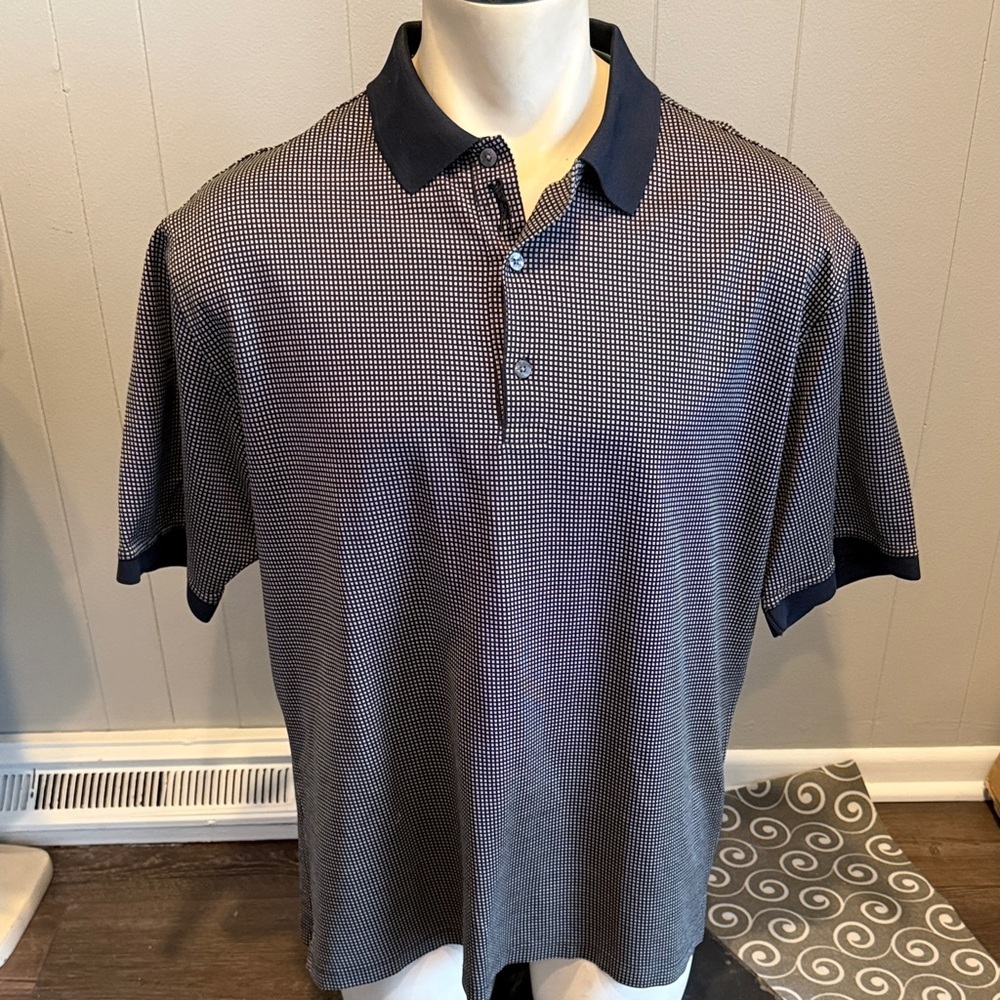 Bobby Jones Men Large Black and Tan Checkered Polo Casual Preppy